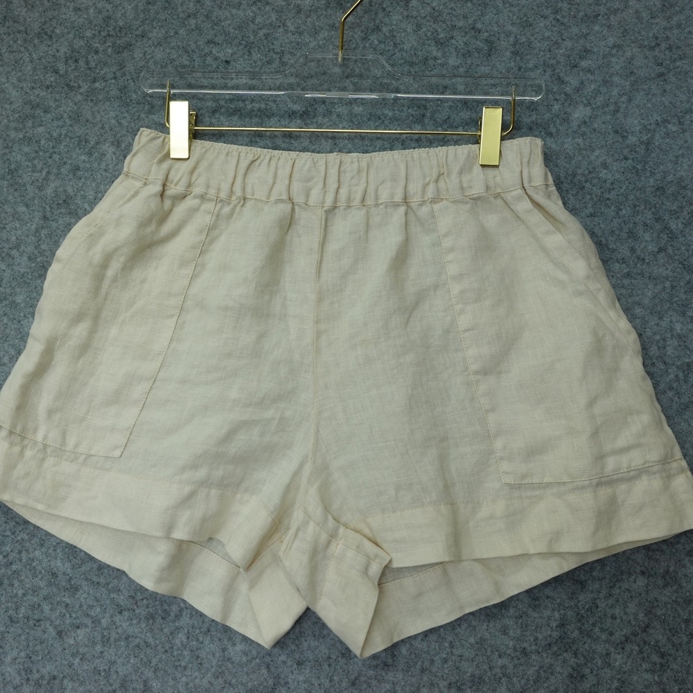European Linen Shorts Women MEDIUM Off White Coastal Summer Flax Beach Boho 28x3